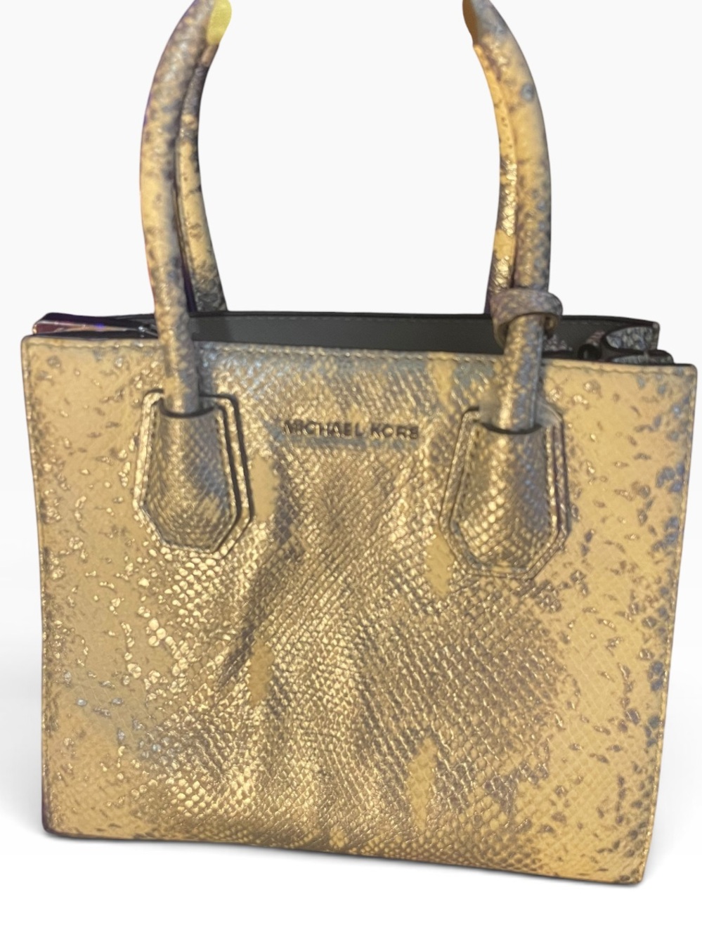 Michael Kors Extra Small Python Embossed Metallic Leather Tote Bag Crossbody